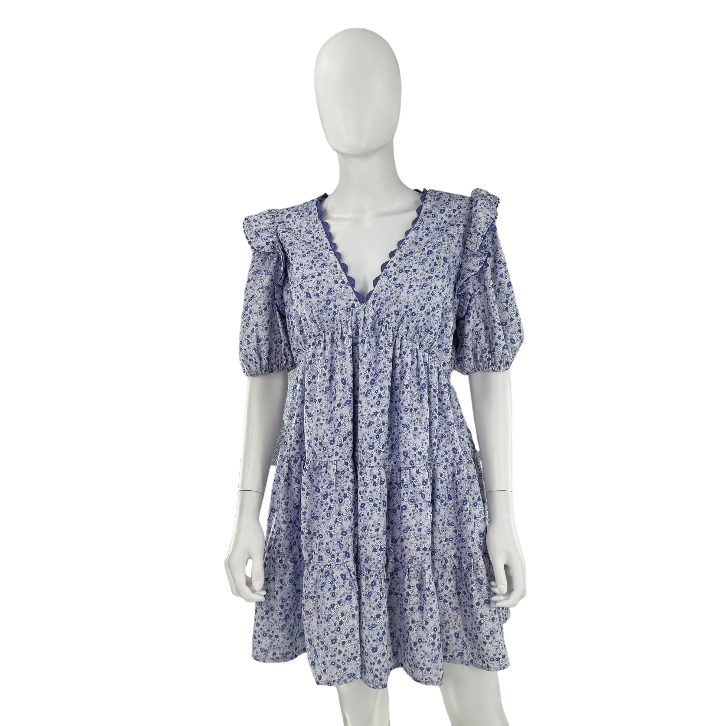 Hyacinth House Purple Micro Floral Print Puff Sleeve Mini Dress